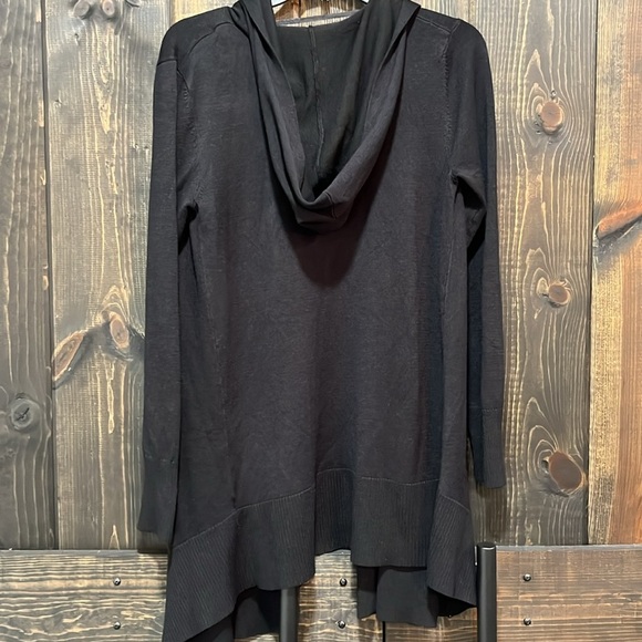 NWT Pointelle Open Cardigan S Black Pockets Hooded Stretch Neutral Boho Cozy - Picture 6 of 9